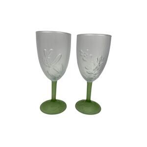 Pfaltzgraff Winterwood Green Sculpted Stemmed Iced‎ Tea Glasses-Set of 2-EPC!